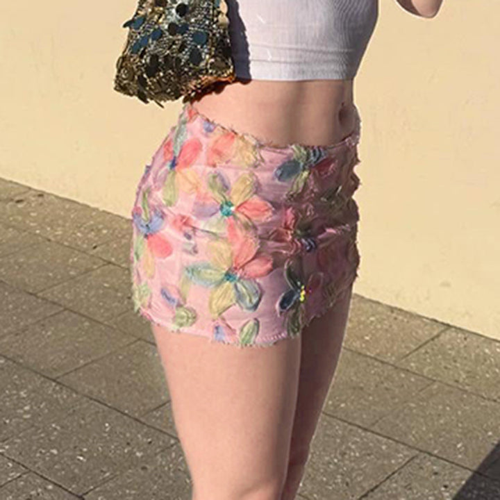 Damen Minirock mit floralem 3D-Design und funkelnden Akzenten Drune