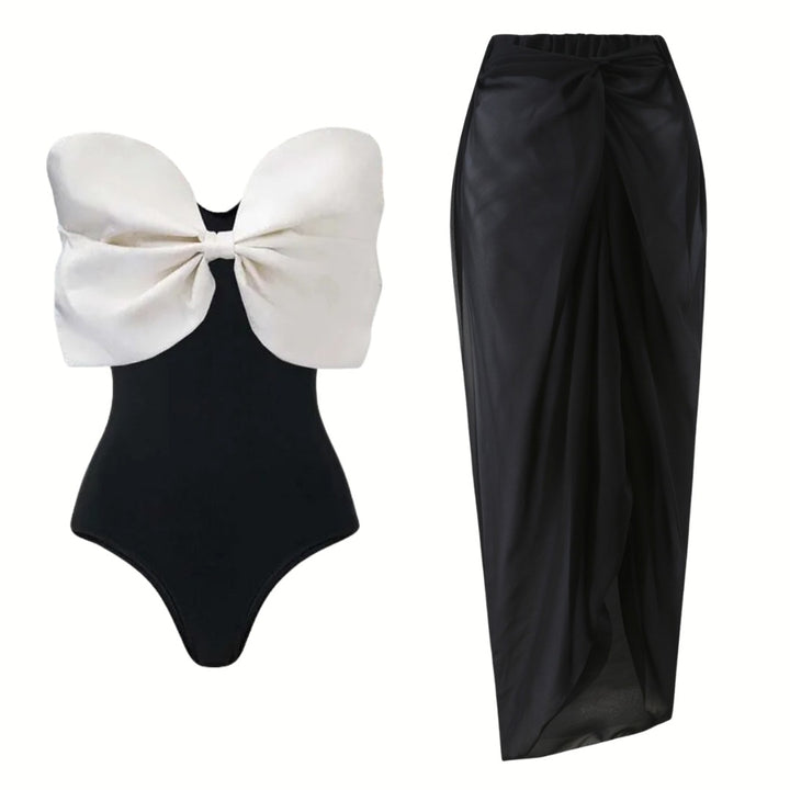 Damen Einschnitt Badeanzug mit voluminösem Schleifen-Detail und elegantem Wickelrock Drune