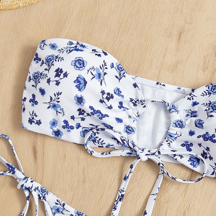 Damen Bandeau-Bikini mit verspieltem Blumendesign Drune