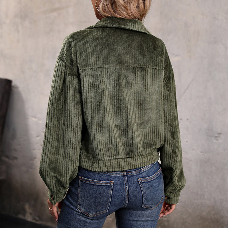 Damen Strickjacke im lässigen Cord-Look mit dekorativen Knöpfen und zwei Brusttaschen Drune