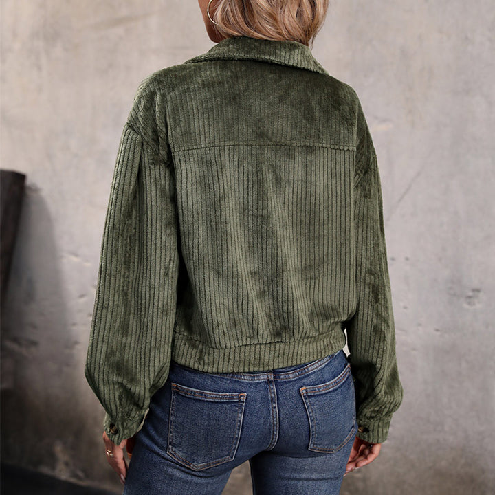 Damen Strickjacke im lässigen Cord-Look mit dekorativen Knöpfen und zwei Brusttaschen Drune