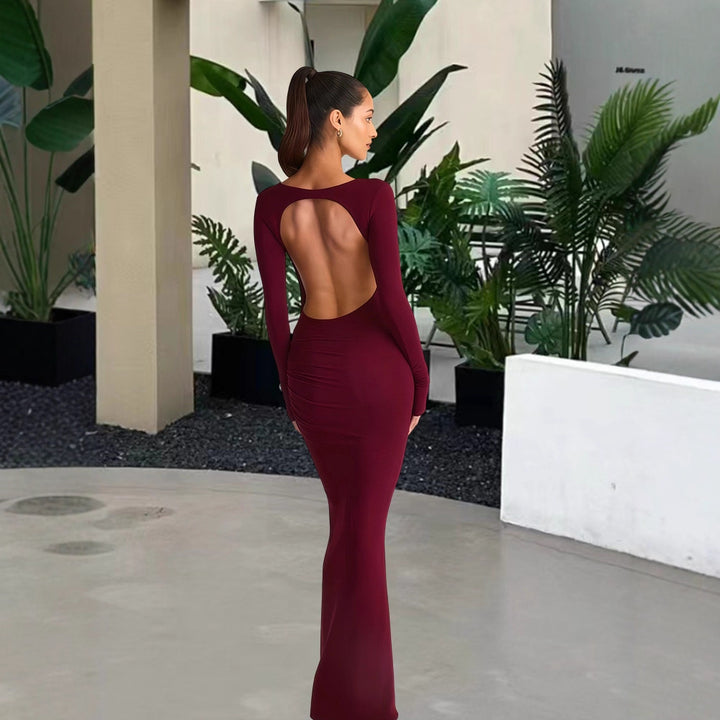 Damen elegantes Abendkleid mit figurbetontem Schnitt und langen Ärmeln Drune