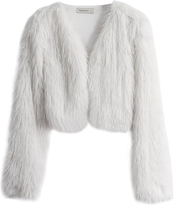 Damen Flauschige Kurzjacke mit offenem Schnitt Drune
