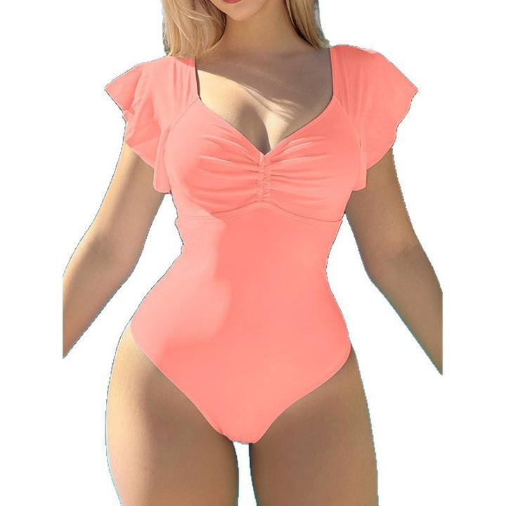Damen eleganter einteiliger Badeanzug mit Rüschen Drune