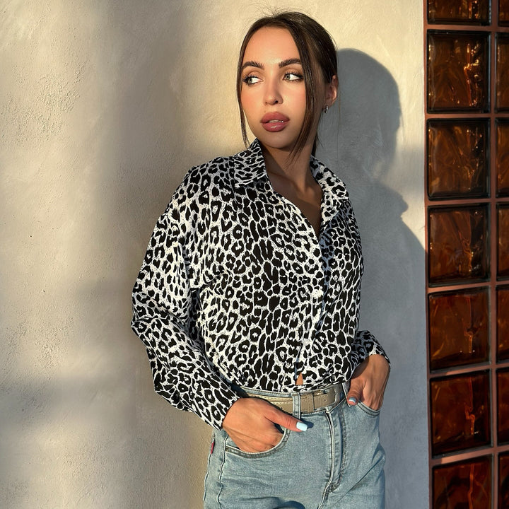 Damen elegante Bluse im Leopardenmuster Drune