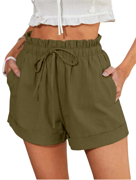 Damen elegante Stoffshorts mit hohem Bund und seitlichen Eingrifftaschen Drune