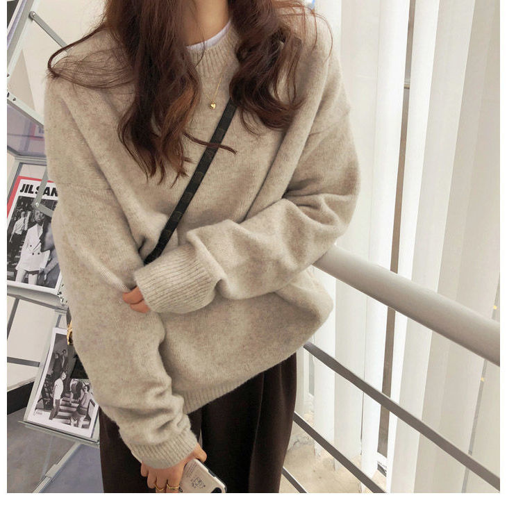 Damen Grober Oversized Pullover mit hohem Kragen und Rippstrick Drune