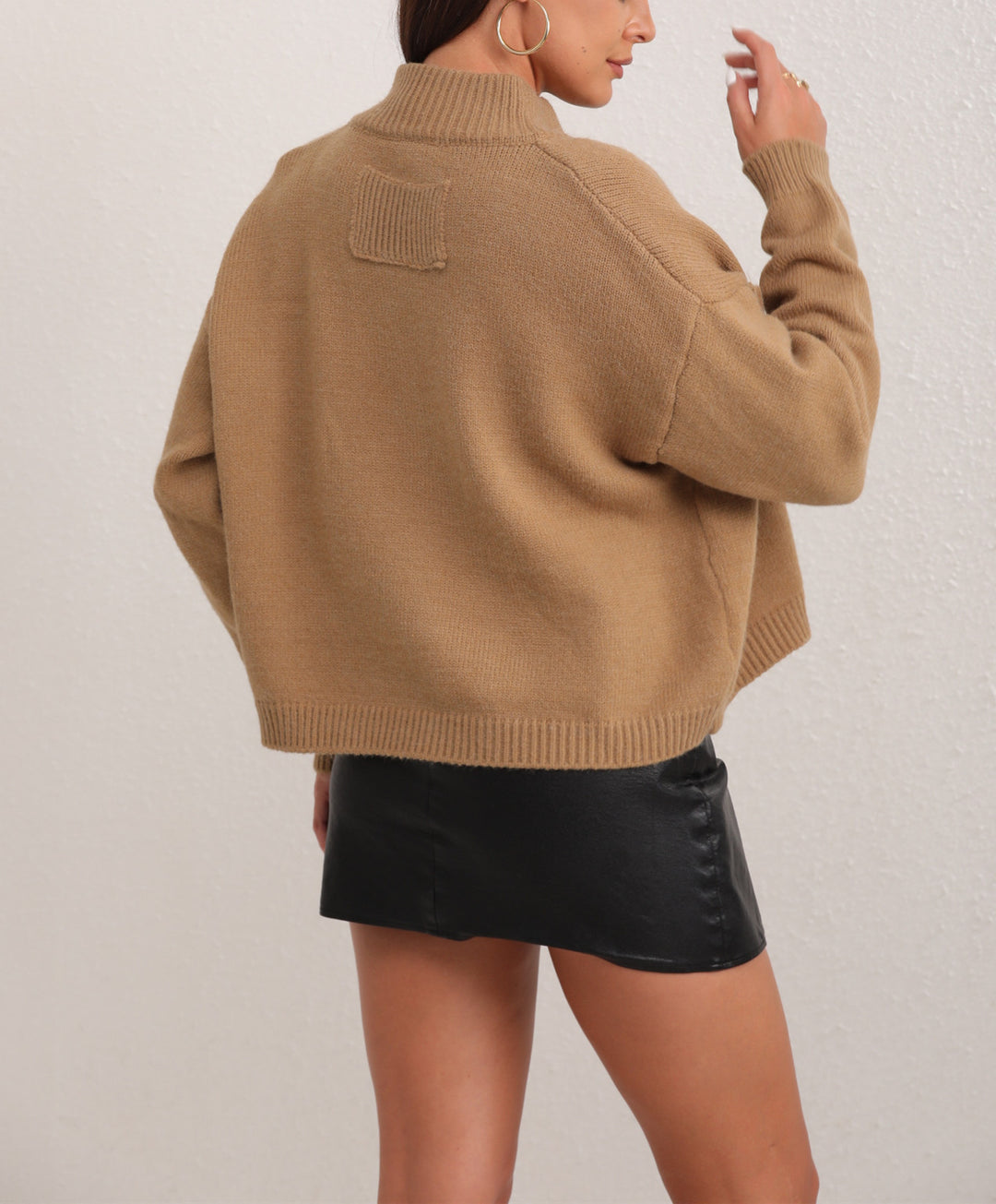 Damen Grobstrick Pullover mit hohem Kragen und breiten Ärmeln Drune