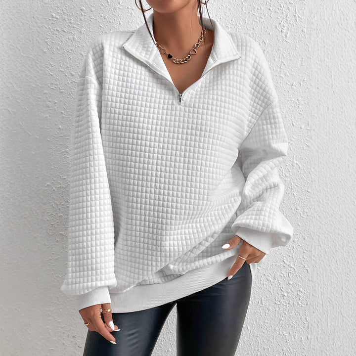 Damen lässiger Sweatpullover mit hohem Kragen und strukturiertem Waffelmuster Drune