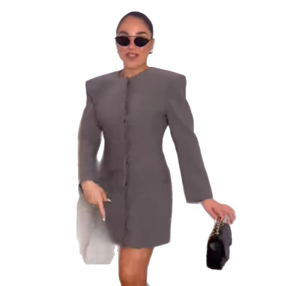 Damen Blazer-Kleid mit Oversized Schultern Drune