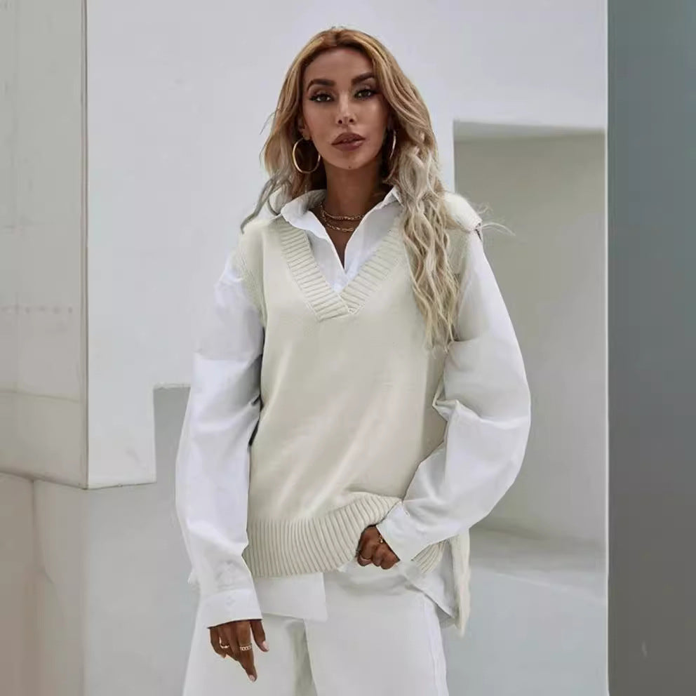 Damen Strick-Überwurf mit V-Ausschnitt und lässigem Design Drune