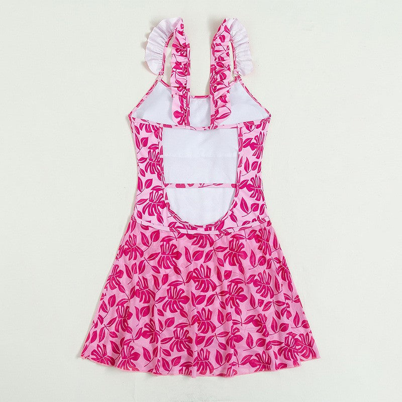 Damen Kleid Badeanzug mit verspielten Rüschen Drune