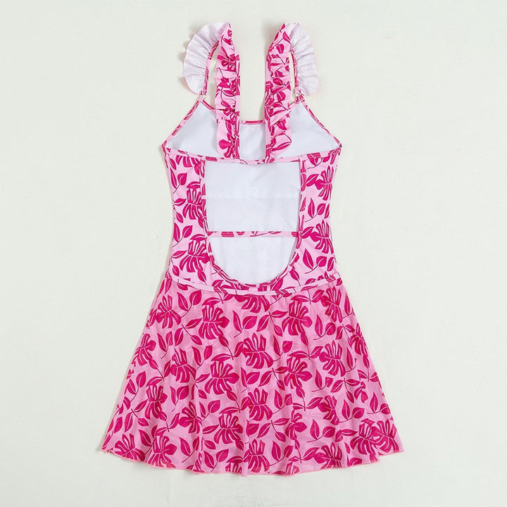 Damen Kleid Badeanzug mit verspielten Rüschen Drune