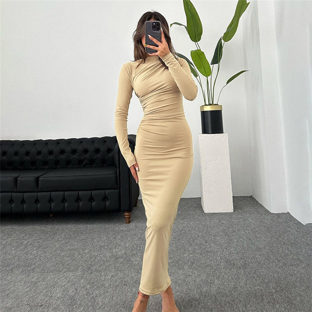 Damen figurbetontes Langarmkleid mit Raffung und elegantem Design Drune
