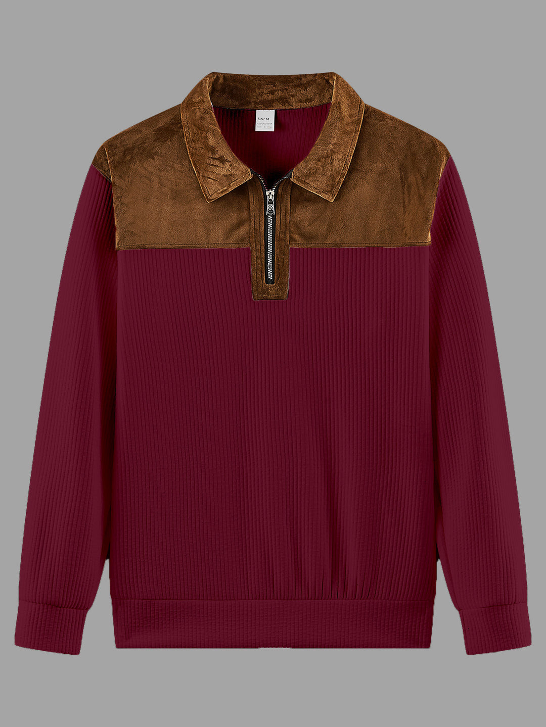 Unisex nan feinstrukturierter Strickpullover mit halbem Reißverschlusskragen und Samtbesatz Drune