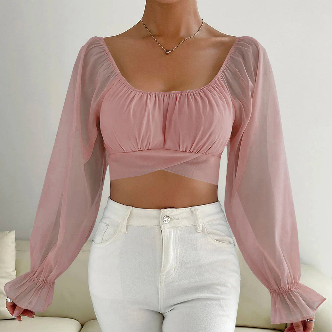 Damen Cropped Bluse mit Puffärmeln und raffiniertem Schnitt Drune