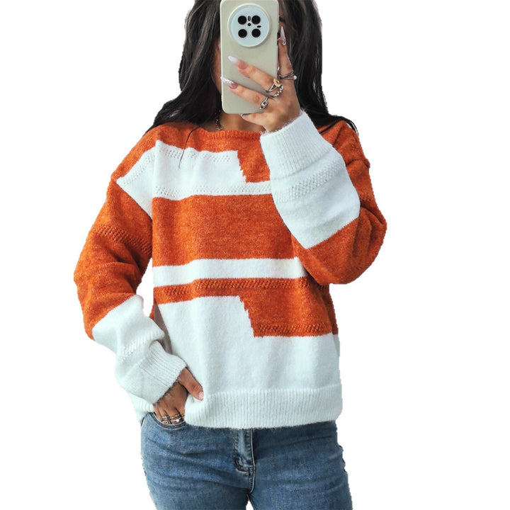 Damen gemütlicher Strickpullover mit modernen Blockstreifen Drune
