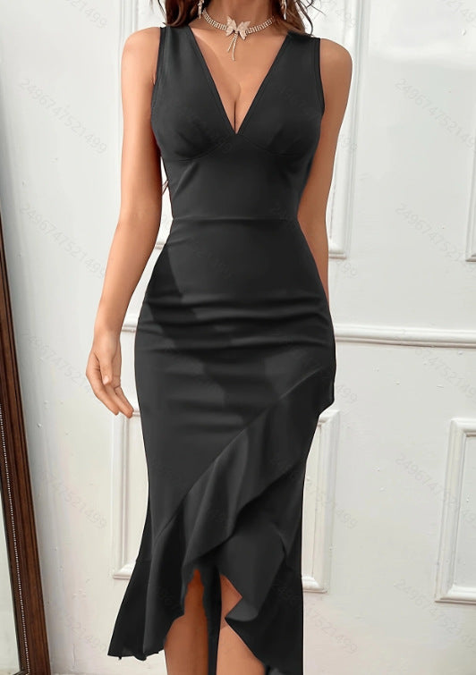 Damen Wickelkleid mit V-Ausschnitt und asymmetrischem Saum Drune