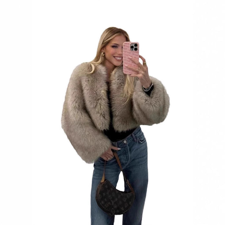 Damen luxuriöse Plüschjacke mit V-Ausschnitt Drune