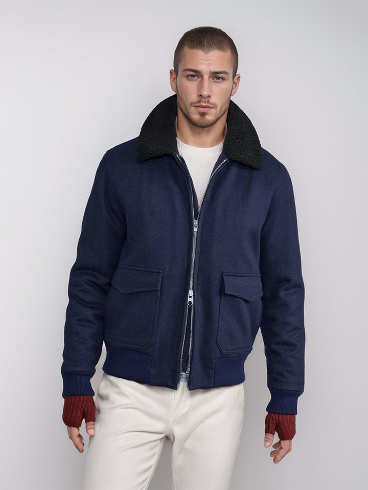Herren Bomberjacke mit Fleece-Kragen und praktischen Taschen Drune