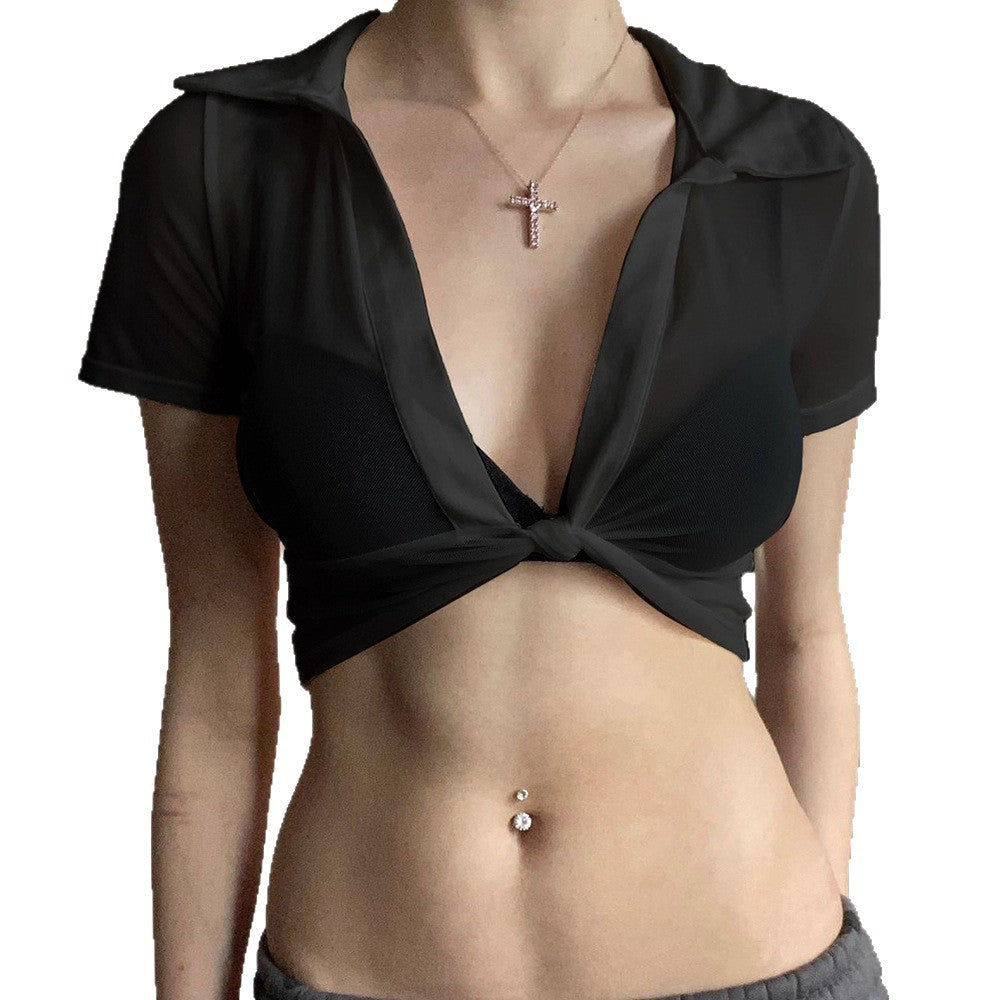 Damen cropped Oberteil mit knotenförmigem Design und tiefem V-Ausschnitt Drune