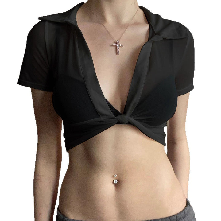 Damen cropped Oberteil mit knotenförmigem Design und tiefem V-Ausschnitt Drune