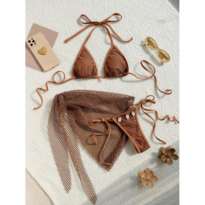 Damen Netz-Bikini-Set mit modischen Schleifen und Muscheldetails Drune