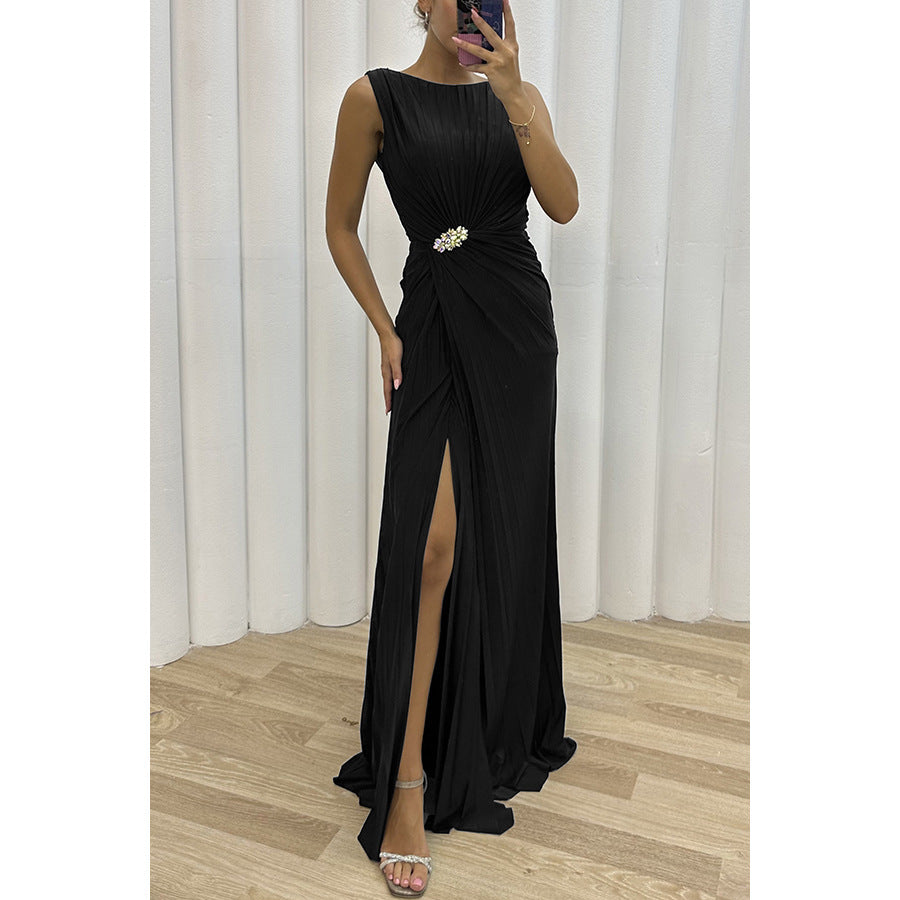 Damen Abendkleid mit eleganter Drapierung und schulterfreier Optik Drune