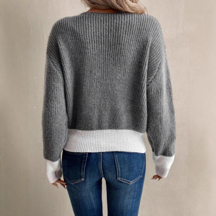 Damen Modischer V-Ausschnitt Strickpullover mit asymmetrischem Design Drune