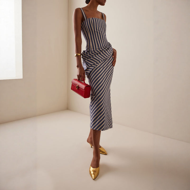 Damen Maxikleid mit asymmetrischen Drapierungen und hohem Schlitz Drune