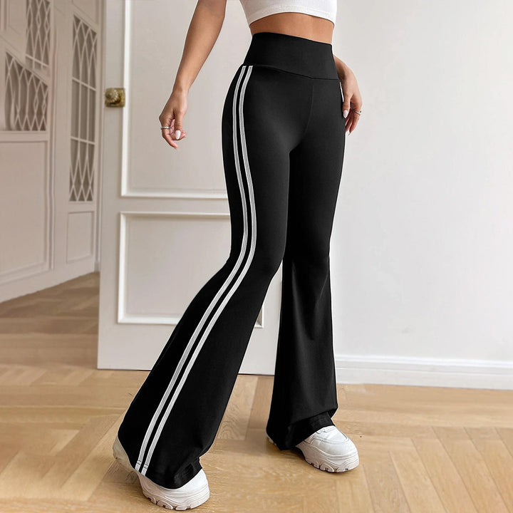 Damen Flared Sportleggings mit hohem Bund und seitlichen Streifen Drune