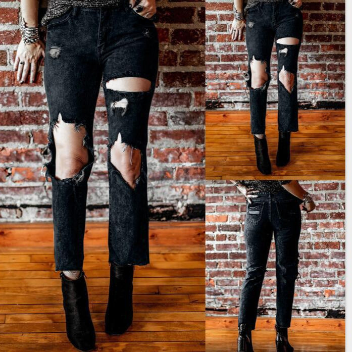 Damen Destroyed Jeans mit hoher Taille und lässigem Schnitt Drune