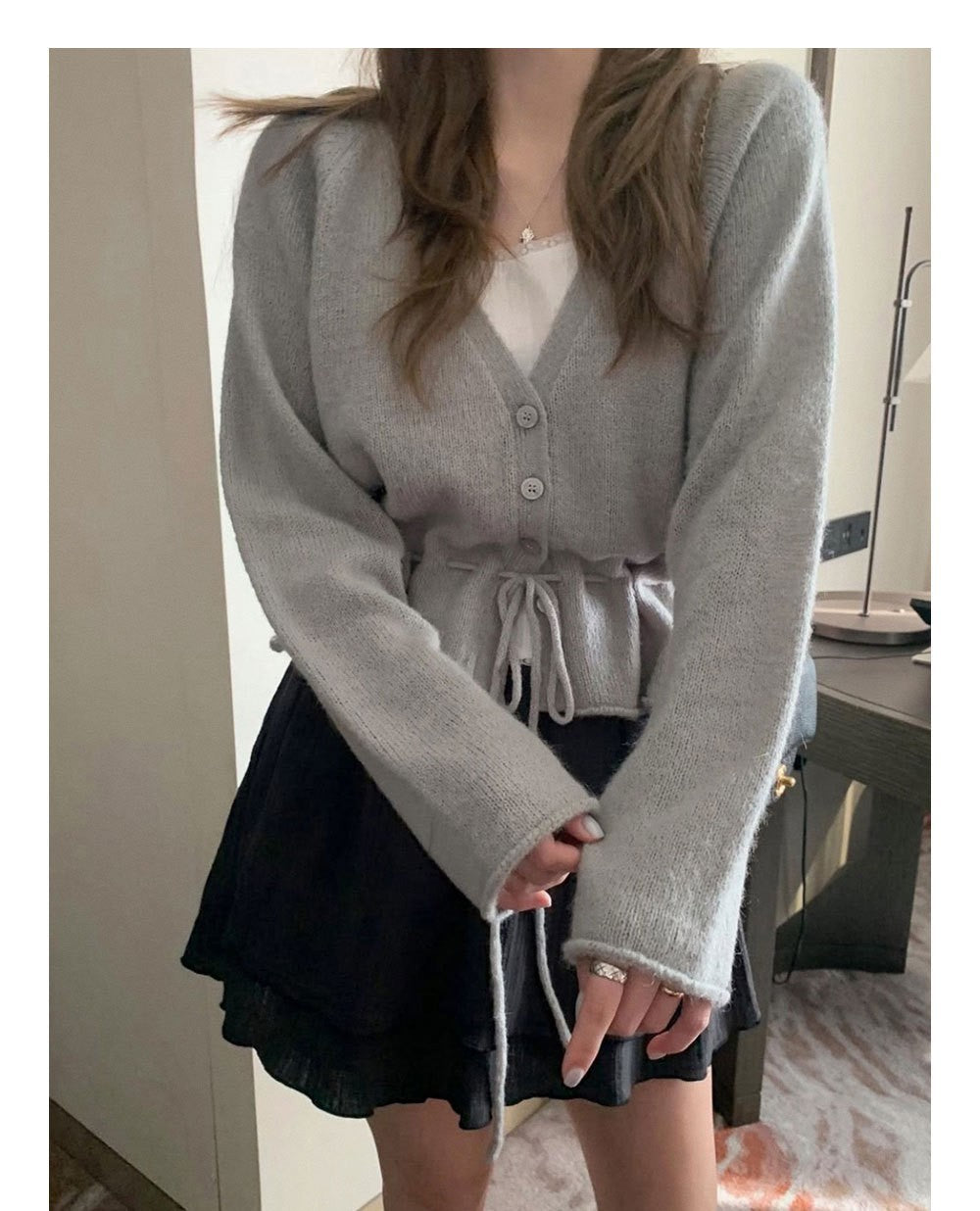 Damen Strickjacke mit taillierbarem Bindegürtel und luftigen Ärmeln Drune