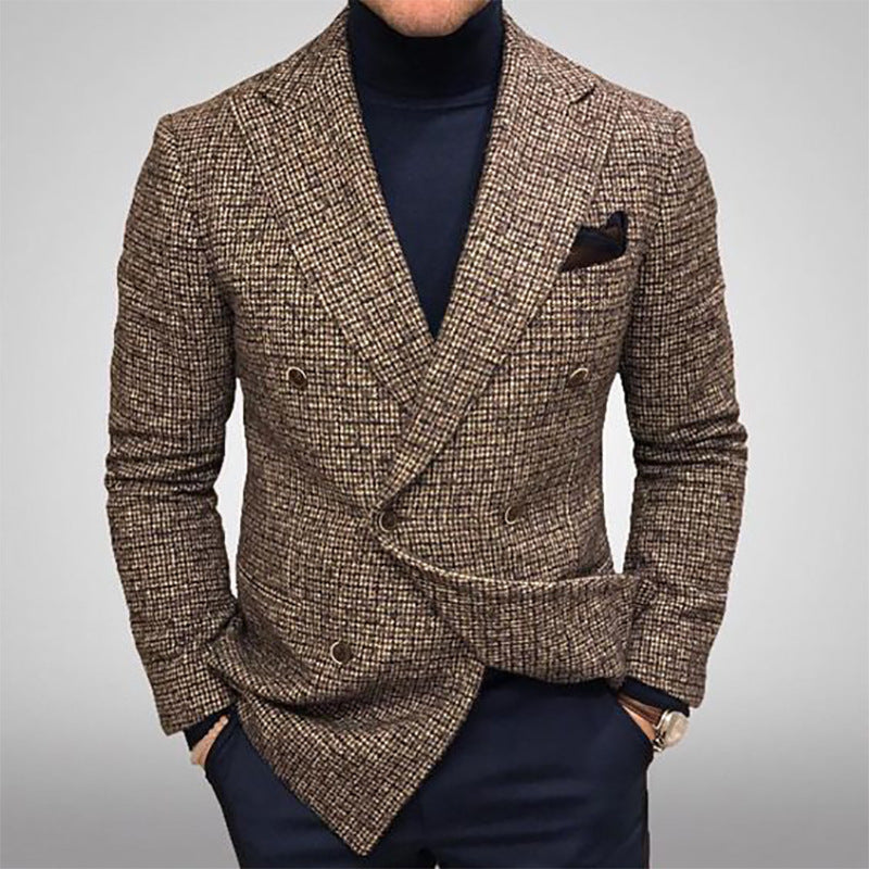Herren eleganter Doppeltbreasted Blazer mit modernem Karomuster Drune
