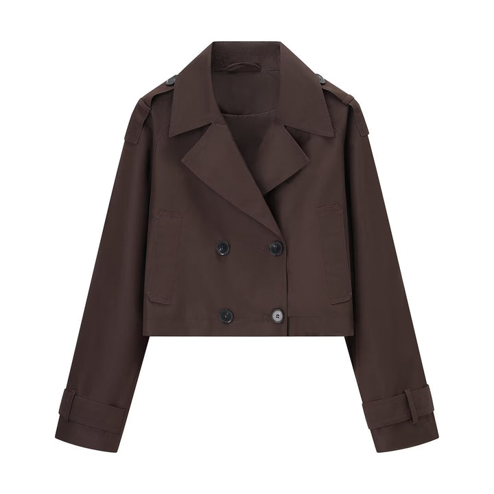 Damen nan kurz geschnittener Trenchcoat mit doppelter Knopfleiste und Schulterklappen Drune