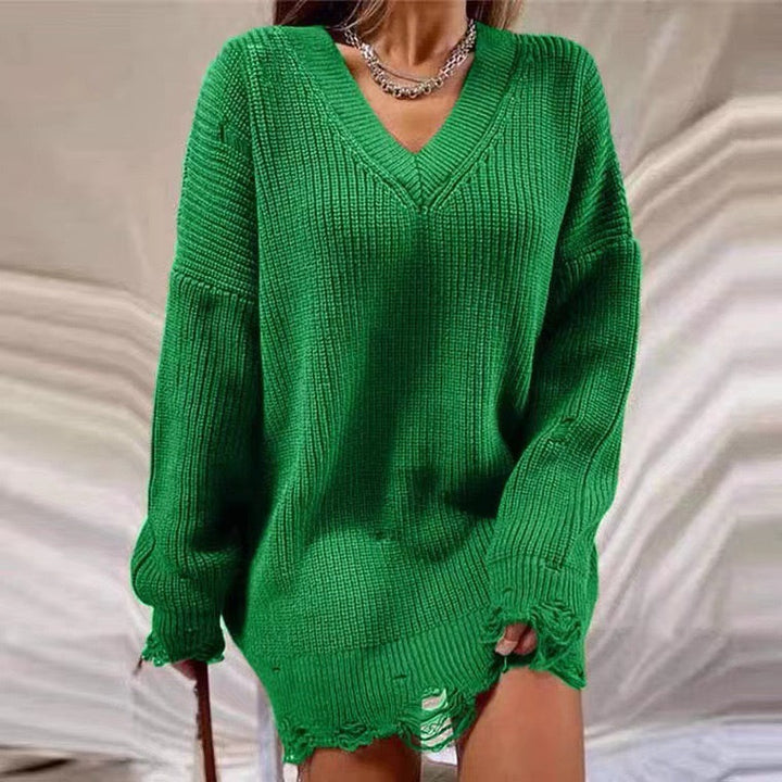 Damen Grobstrick Pullover mit V-Ausschnitt und lässigem Schnitt Drune