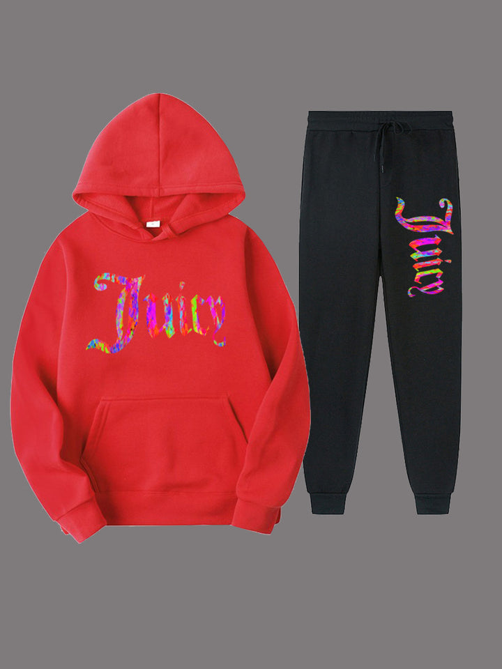 Damen sportliches Hoodie- und Jogginghose-Set mit einzigartigem grafischen Druck Drune