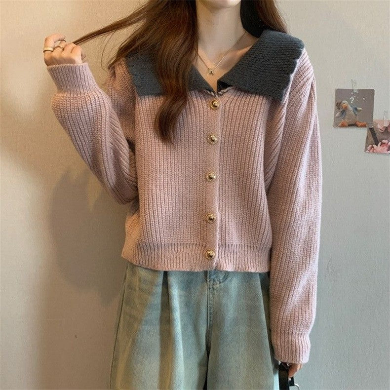 Damen Strickjacke mit Vintage-Kragen und großen Knopfdetails Drune
