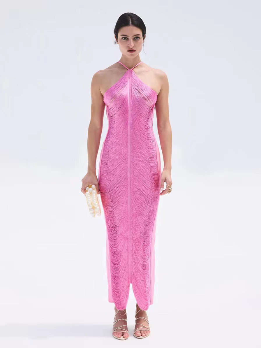 Damen Langkleid mit raffiniertem Schlitz und elegantem Kragen Drune