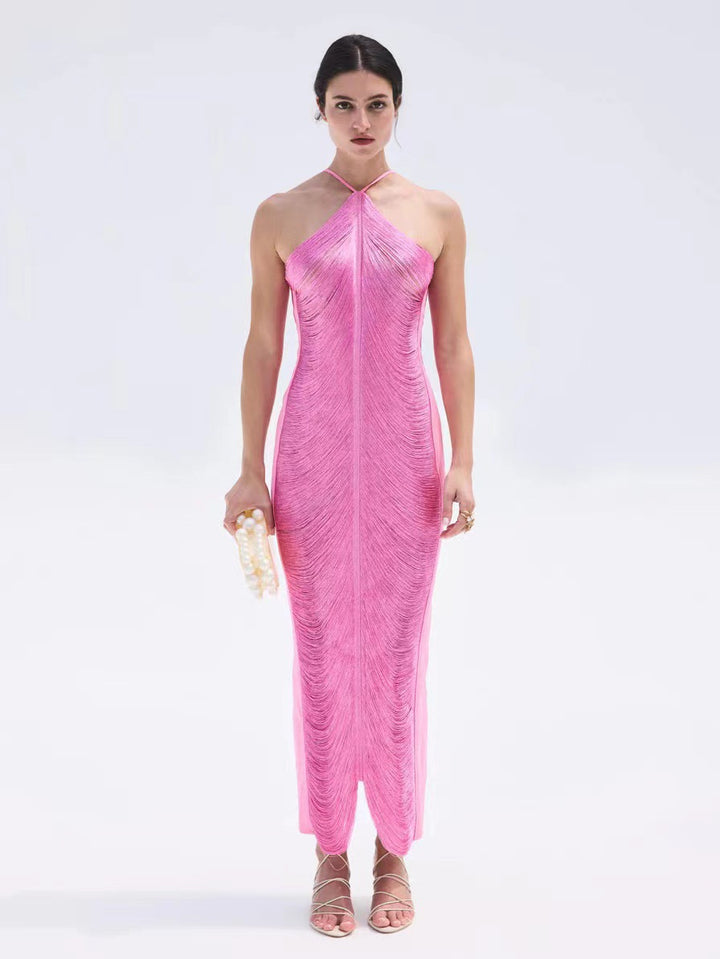 Damen Langkleid mit raffiniertem Schlitz und elegantem Kragen Drune