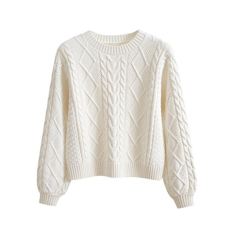 Damen Grobstrickpullover mit kreativem Zopfmuster und weit geschnittenen Ärmeln Drune