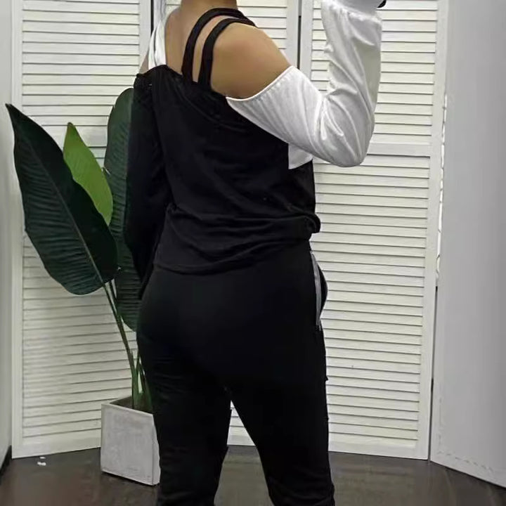 Damen Modisches Oberteil mit Cut-Out-Design und asymmetrischen Ärmeln Drune