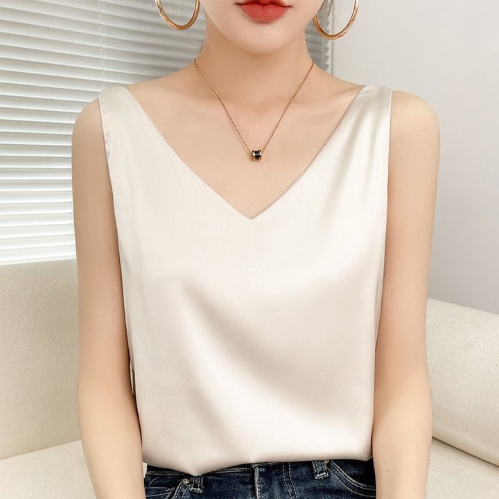 Damen V-Ausschnitt Satinbluse Drune