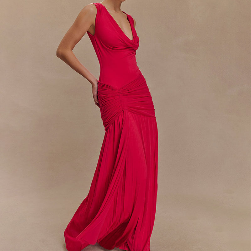 Damen Elegantes Maxikleid mit drapiertem Oberteil Drune