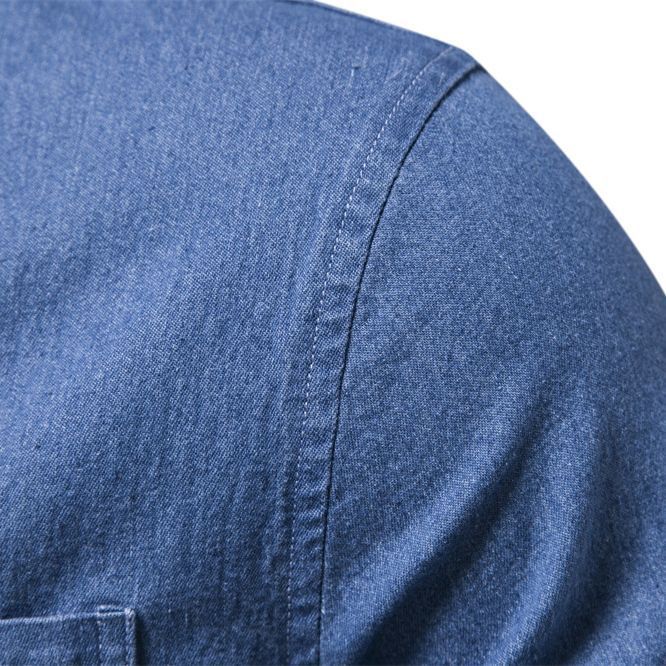Herren nan schmal geschnittenes Denim-Hemd mit Kentkragen und aufgesetzten Brusttaschen Drune