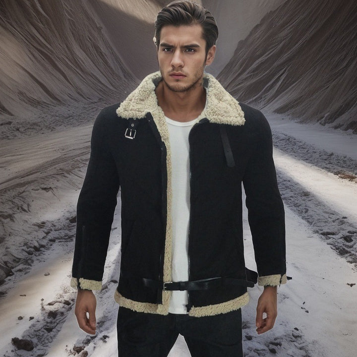Herren Shearling-Lederjacke mit modernem Design und warmem Futter Drune