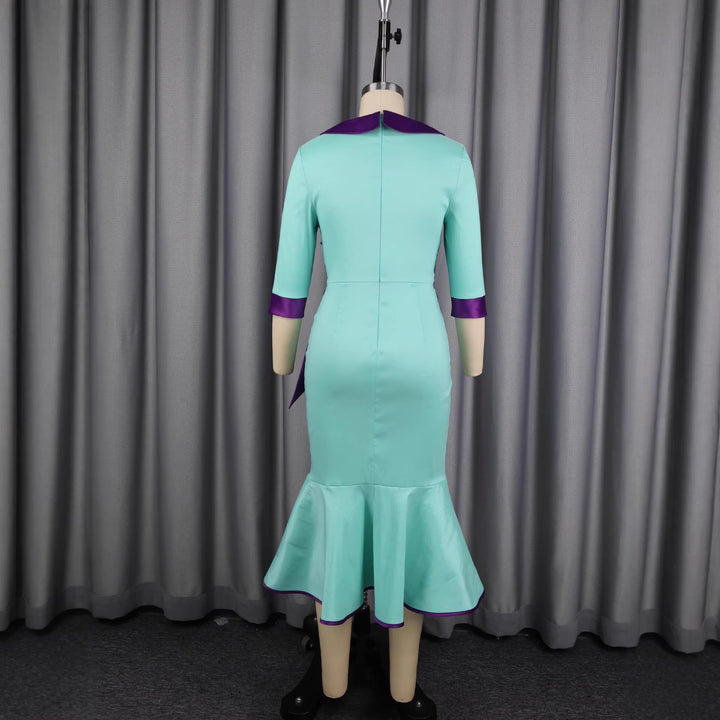 Damen elegantes Kleid mit modischem Kragen und asymmetrischem Taillendetail Drune