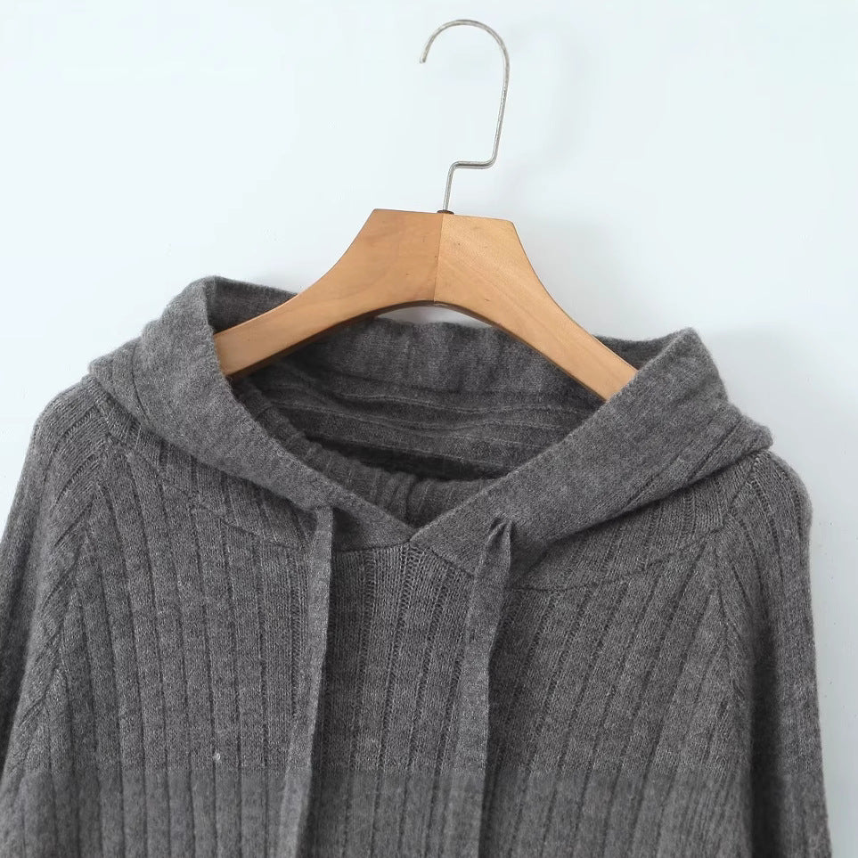 Damen Strickhoodiekleid mit Kapuze und Rippenmuster Drune