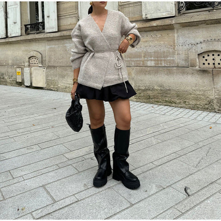 Damen modische Wickeljacke aus weichem Strick Drune