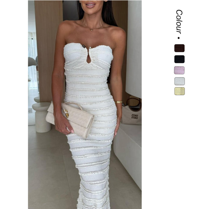 Damen Elegantes Maxikleid mit Tailliertem Schnitt und Raffungen Drune
